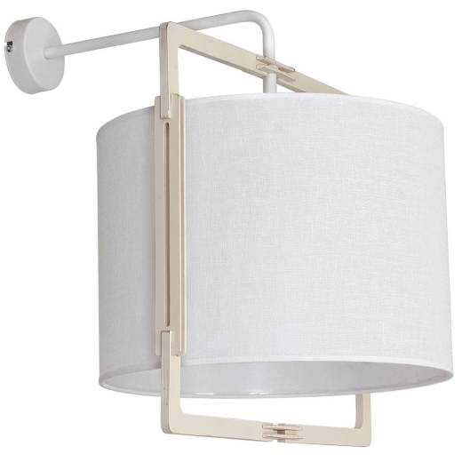 Wandleuchte Weiß Stoff Holz Wandlampe Innen