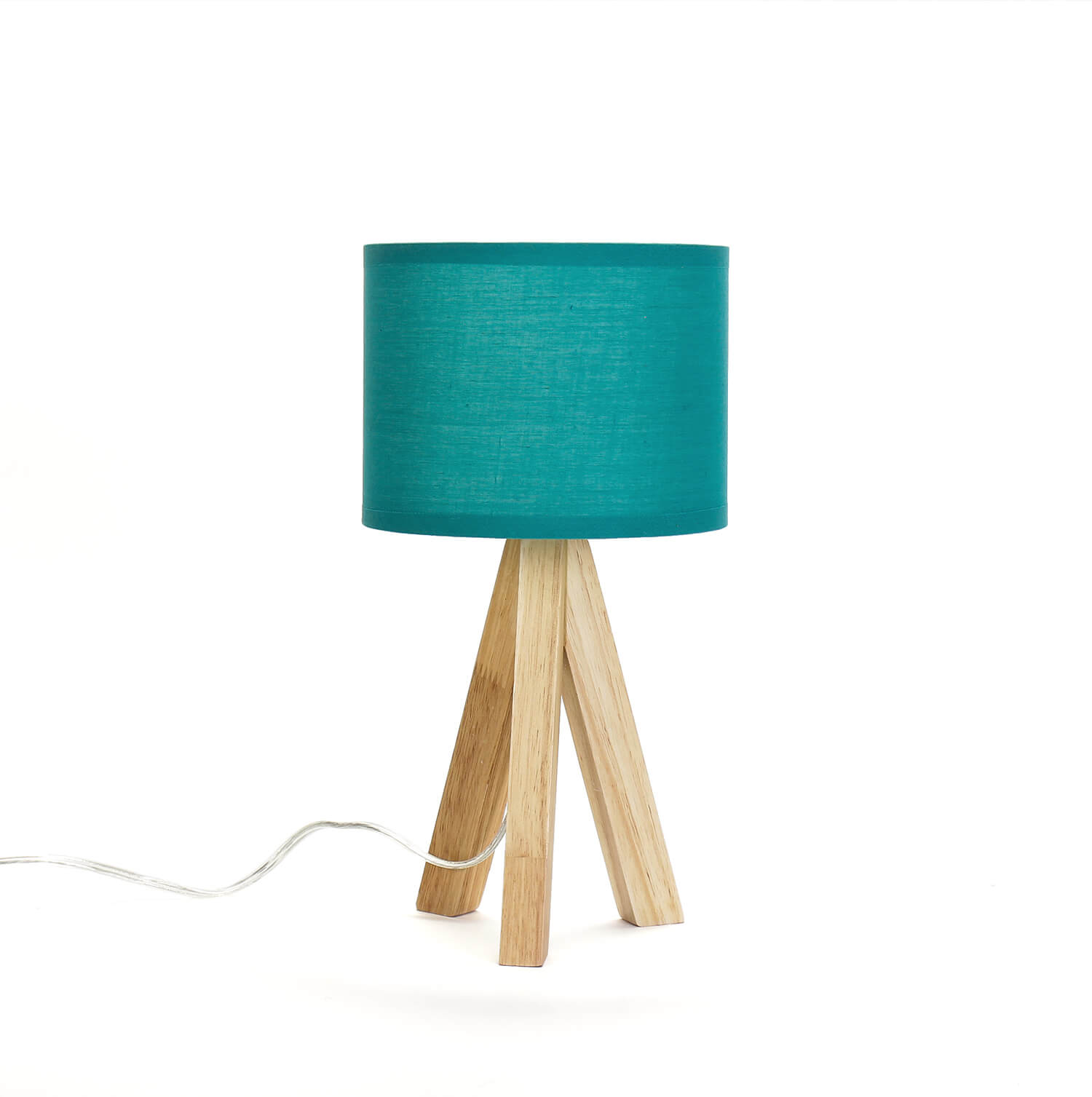 Tischlampe Nachttisch E14 Dreibein Petrol Stoff Holz Tischlampe Nachttisch E14 Dreibein Petrol Stoff Holz