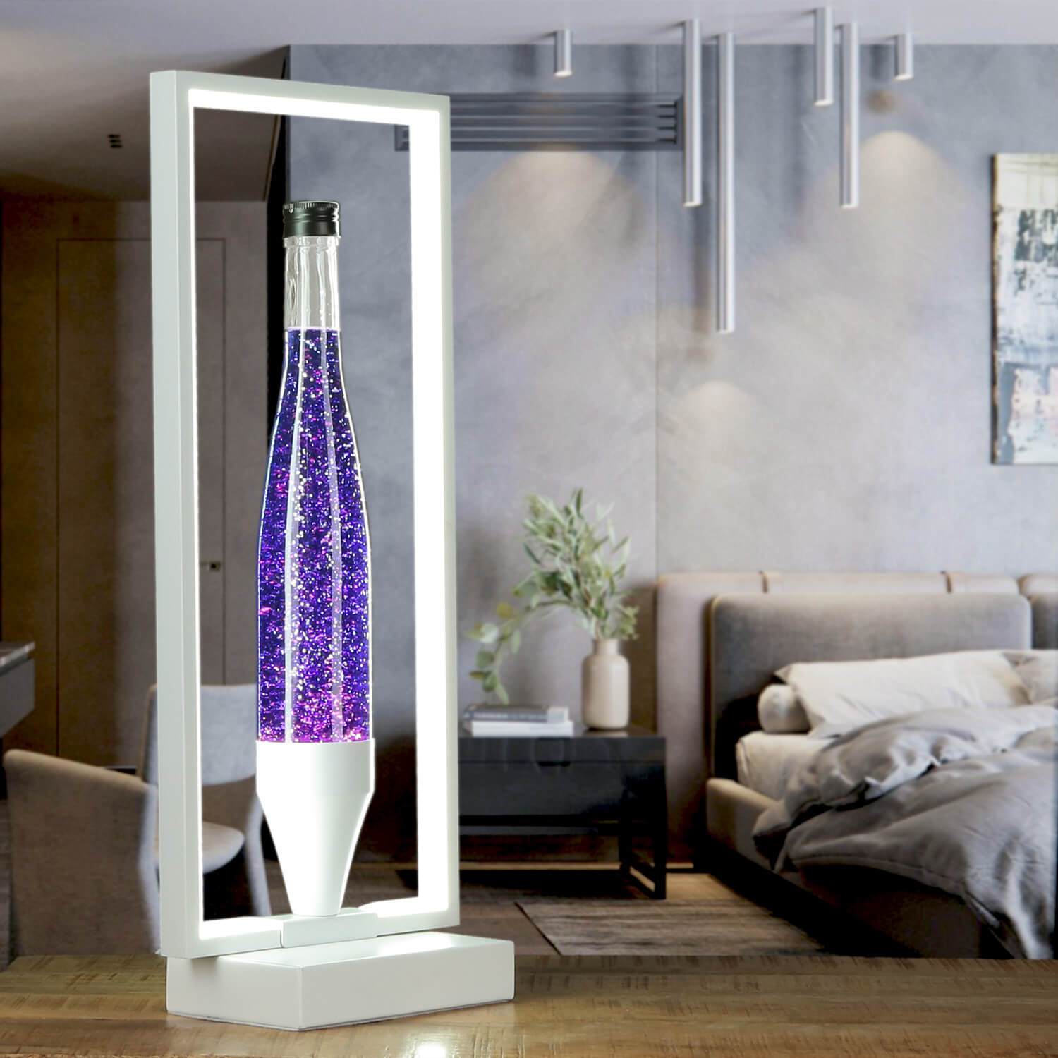 Lavalampe Glitter Lila Weiß LED Rahmen dekorativ OLI Lavalampe Glitter Lila Weiß LED Rahmen dekorativ OLI