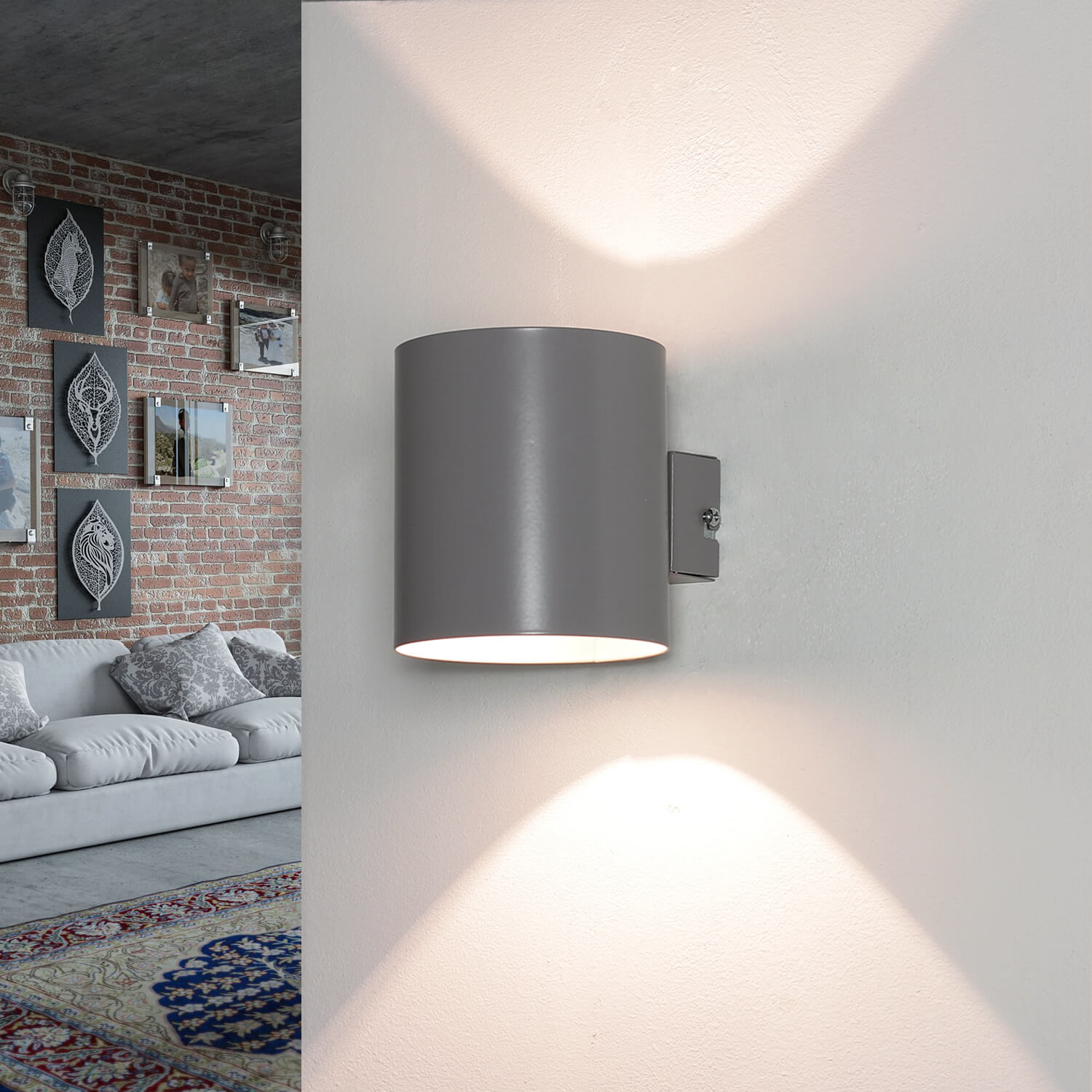 Wandlampe Up Down Grau rund indirektes Licht LOTTIE Wandlampe Up Down Grau rund indirektes Licht LOTTIE