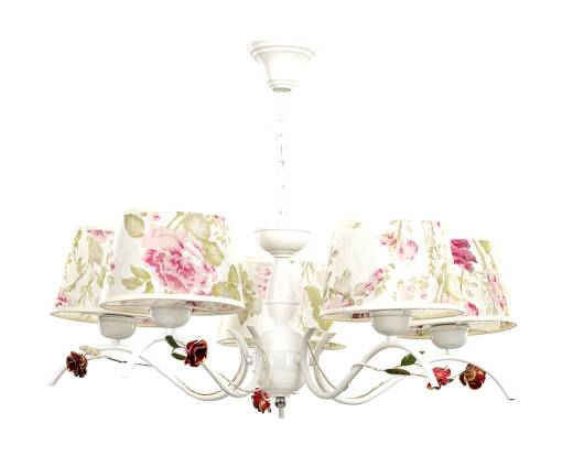 Kronleuchter Landhausstil Stoff Weiß Rosen 5x E27