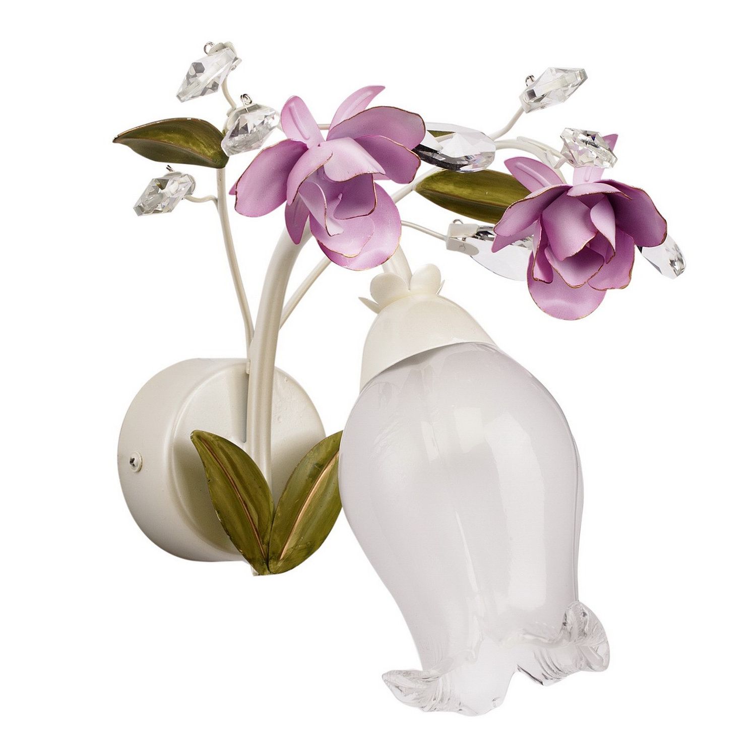 Florale Wandleuchte Glas Schirm Blumen Kristalle Florale Wandleuchte Glas Schirm Blumen Kristalle