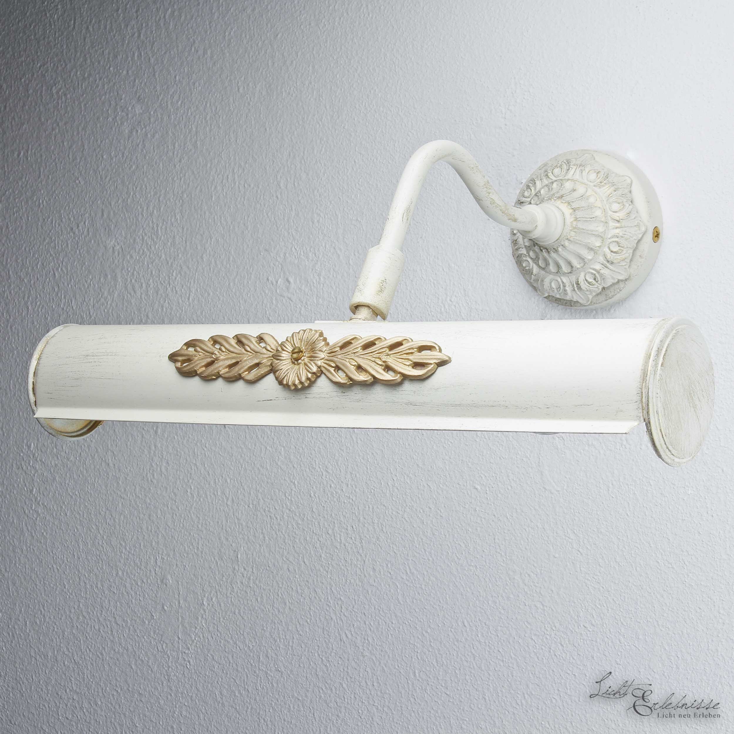 Bilderleuchte Shabby Weiß Gold 30cm Echt-Messing Bilderleuchte Shabby Weiß Gold 30cm Echt-Messing