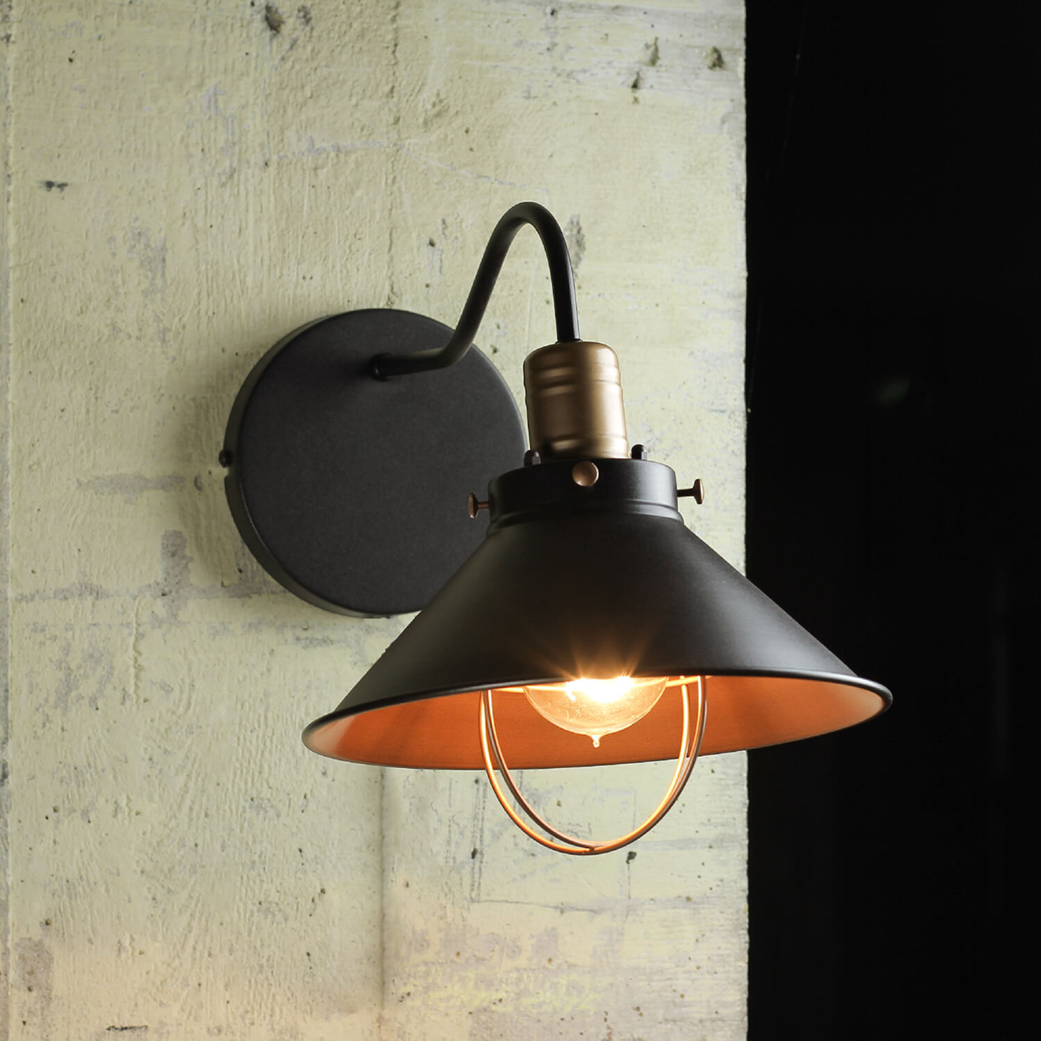 Industrie Wandlampe Schwarz Kupfer E27 T:40cm LOFT Industrie Wandlampe Schwarz Kupfer E27 T:40cm LOFT