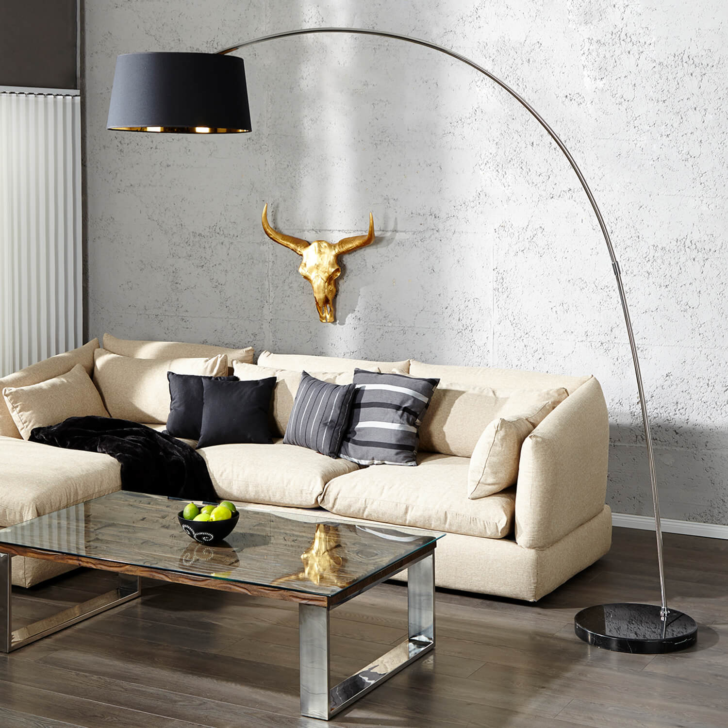 Design Bogenlampe BANGO 195 cm Schwarz Wohnzimmer Design Bogenlampe BANGO 195 cm Schwarz Wohnzimmer