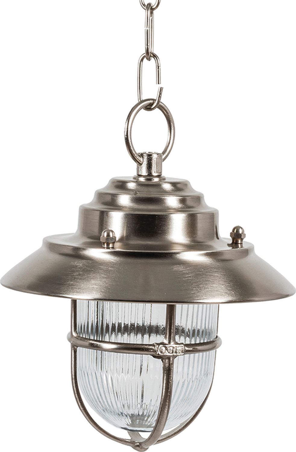 Pendellampe Außen in Nickel Echt-Messing Riffelglas Pendellampe Außen in Nickel Echt-Messing Riffelglas