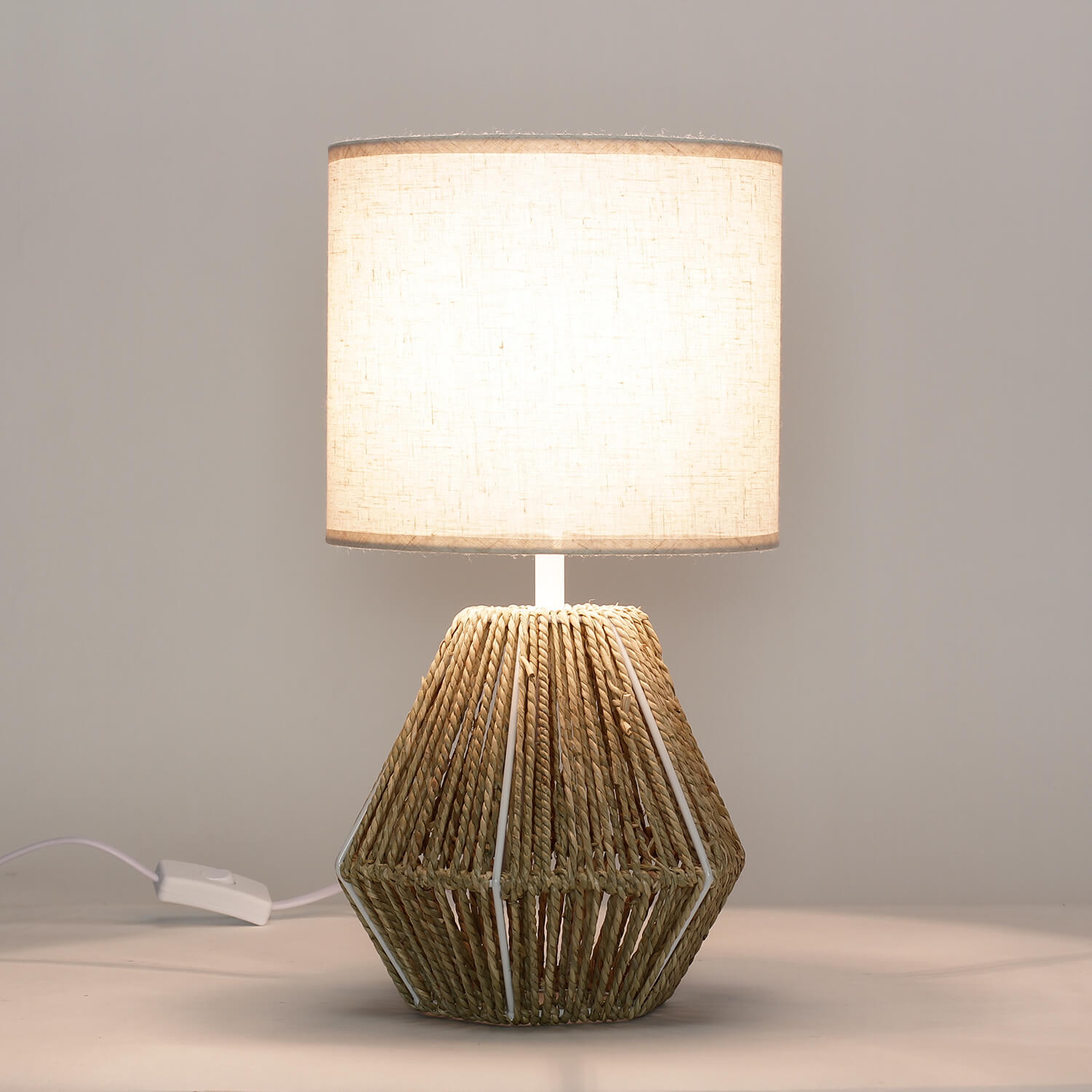 Tischlampe mit Schirm Korb Stoff 38cm Boho RIFFOLK Tischlampe mit Schirm Korb Stoff 38cm Boho RIFFOLK