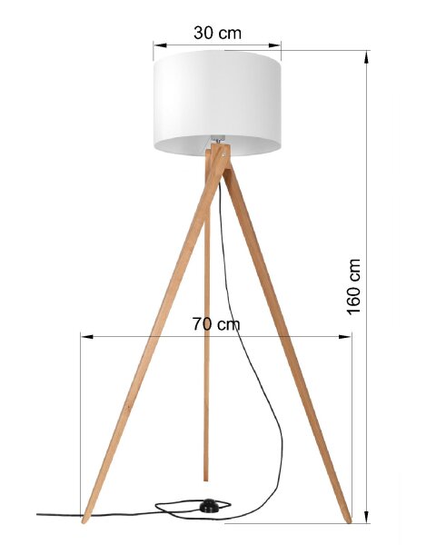 Stehlampe Dreibein 140 cm Fußschalter Stoff Holz