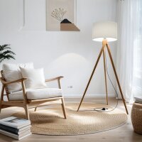 Stehlampe Dreibein 140 cm Fußschalter Stoff Holz
