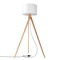 Stehlampe Dreibein 140 cm Fußschalter Stoff Holz