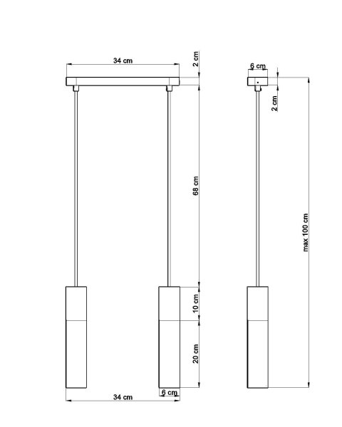 Hängelampe Schwarz Grau Metall Beton 2-flmg Esstisch