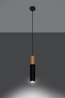 Pendelleuchte Schwarz Metall Holz Ø8cm Skandinavisch