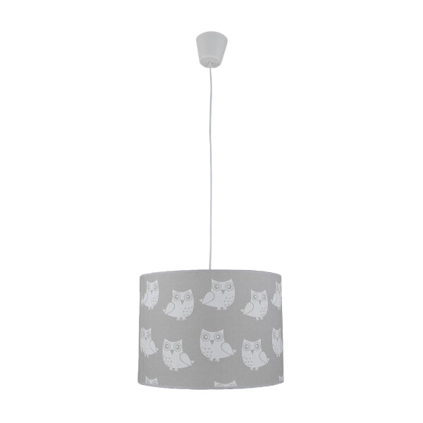 Graue Kinderlampe Eule Stoff Mädchen Grau Weiß