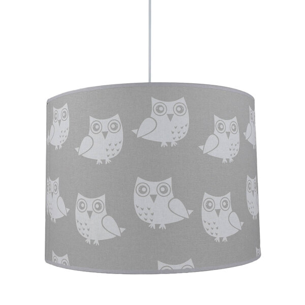 Graue Kinderlampe Eule Stoff Mädchen Grau Weiß