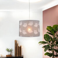 Graue Kinderlampe Eule Stoff Mädchen Grau Weiß