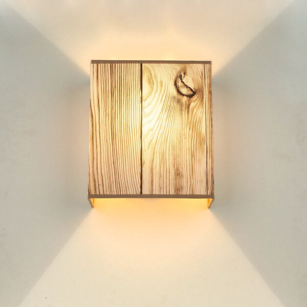 Eckige Wandleuchte Stoff Loft Design Holz Optik E27