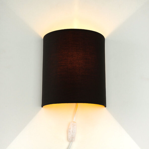 Stoff Wandlampe mit Kabel Schalter Schwarz ALICE