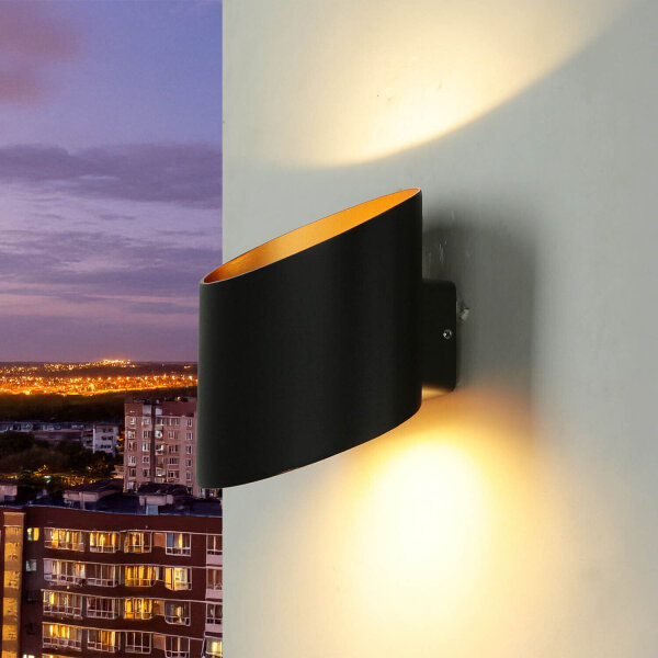 LED Außenwandlampe Up Down in Gold Schwarz IP54 5W