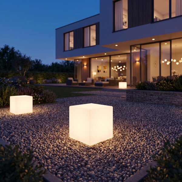 Garten Lichtwürfel Weiß 38,5cm Deko Lampe CUMULUS
