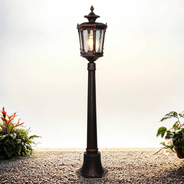 Außen Stehlampe Bronze Antik Ornament Glas E27 AMUR