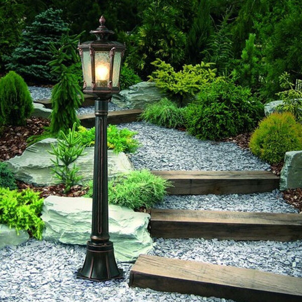 Außen Stehlampe Bronze Antik Ornament Glas E27 AMUR