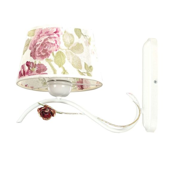 Wandlampe Landhausstil Weiß Stoff Schirm Rosen E27