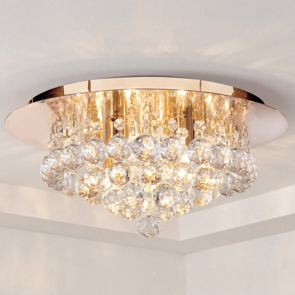 Klassische Deckenleuchte Gold Kristall Glas Metall 4x G9 Ø35 cm