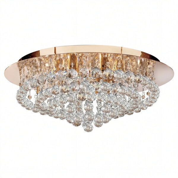 Klassische Deckenleuchte Gold Kristall Glas Metall 8x G9 Ø55 cm