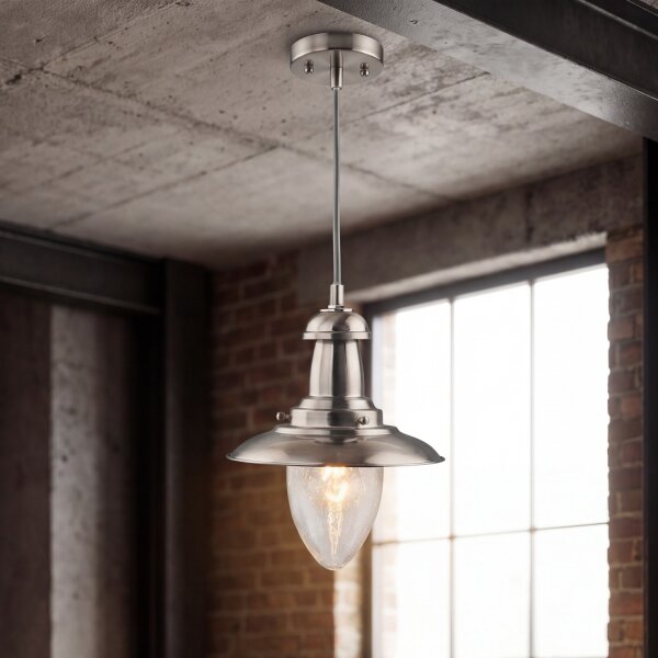 Pendelleuchte Industrie Silber Glas E27 Ø18 cm Maritim