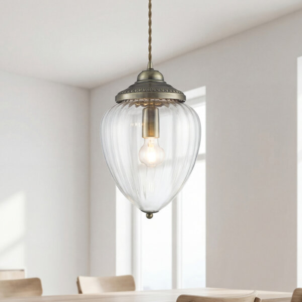 Rustikale längliche Pendelleuchte E27 mit Glasschirm Bronze