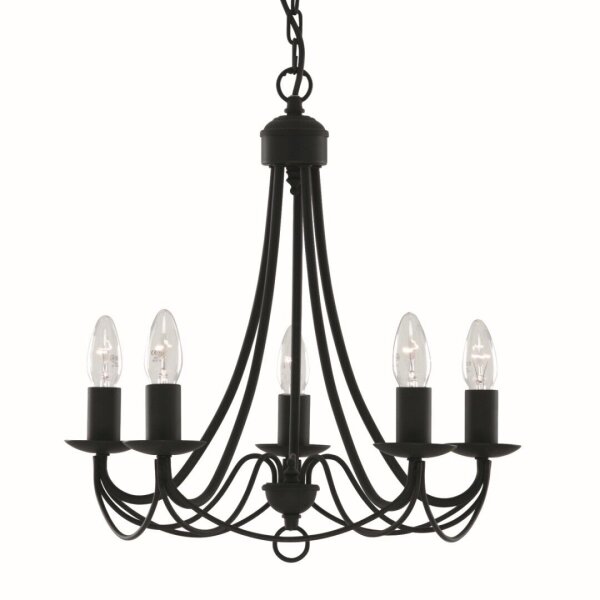 Klassischer Kronleuchter Schwarz 5-flammig B:46 cm E14