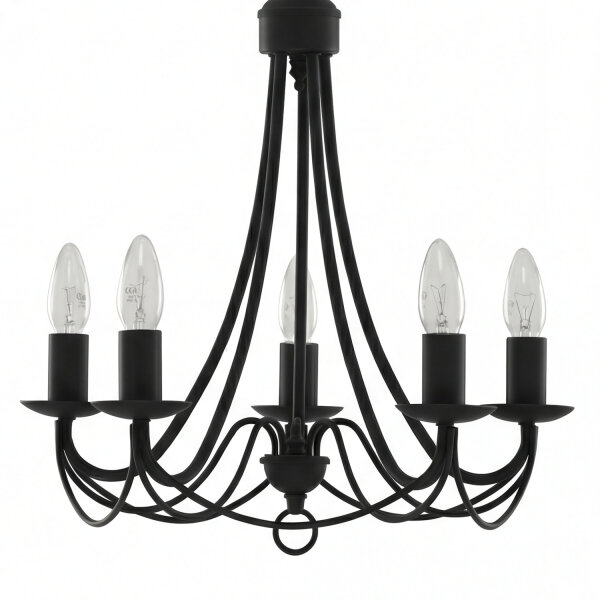 Klassischer Kronleuchter Schwarz 5-flammig B:46 cm E14