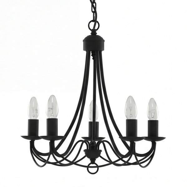 Klassischer Kronleuchter Schwarz 5-flammig B:46 cm E14