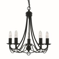 Klassischer Kronleuchter Schwarz 5-flammig B:46 cm E14