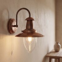Wandleuchte Glas Metall Kupfer E27 Zugschalter Maritim