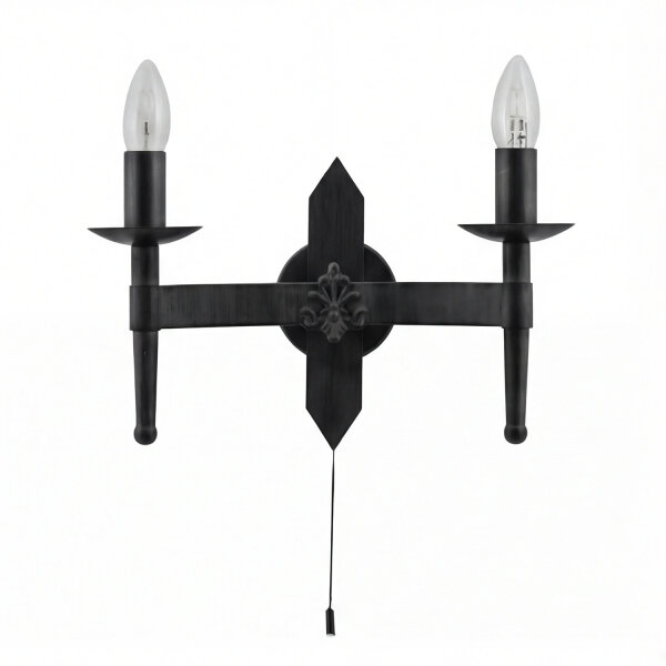 Wandlampe Rustikal Schwarz Eisen E14 B:33,5 cm Schalter