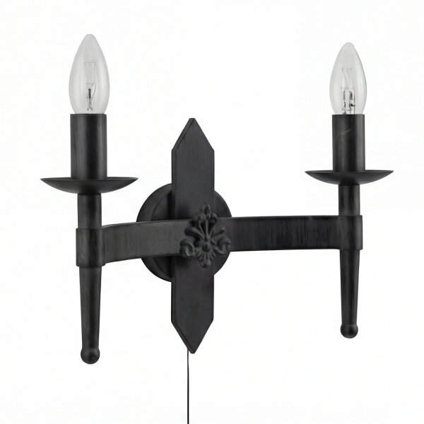 Wandlampe Rustikal Schwarz Eisen E14 B:33,5 cm Schalter
