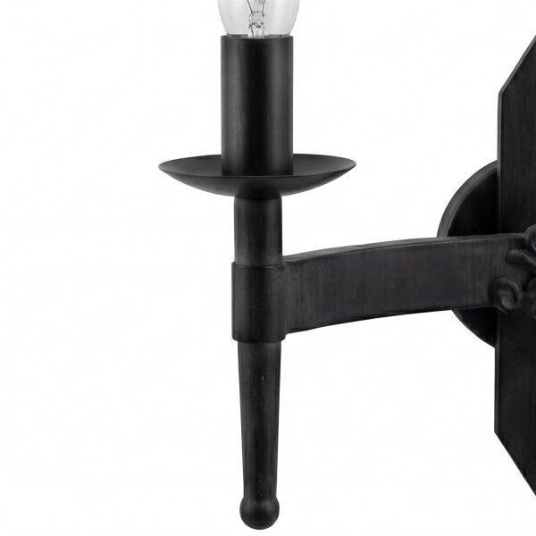 Wandlampe Rustikal Schwarz Eisen E14 B:33,5 cm Schalter