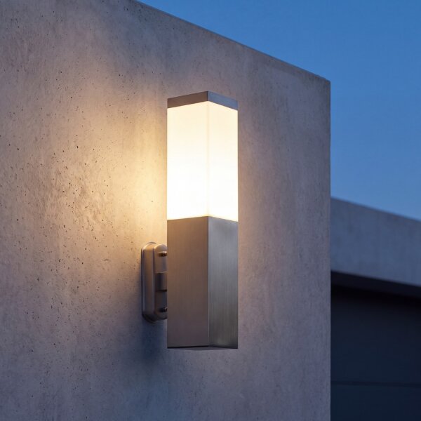 Eckige Außenlampe Edelstahl IP44 blendarm E27