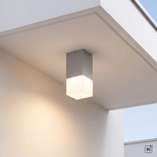 Außenlampe Decke in Silber IP44 eckig blendarm