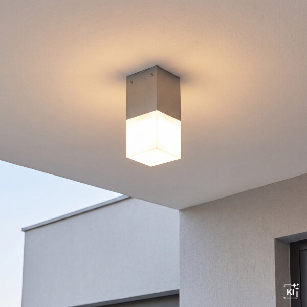Eckige Deckenlampe Außen IP44 E27 in Silber