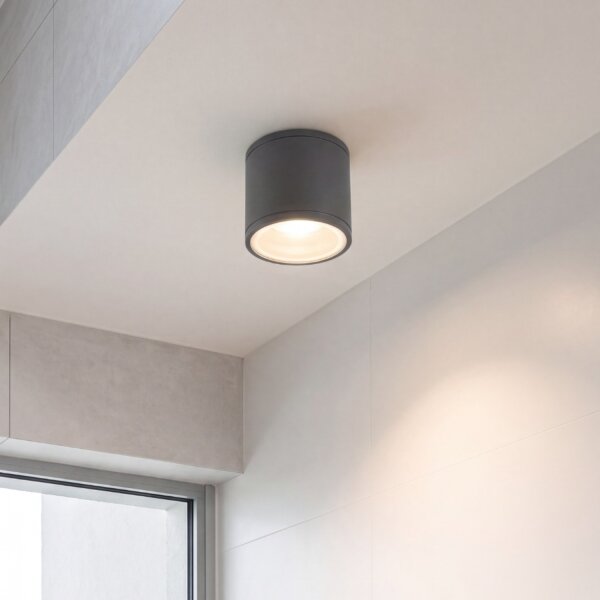 Runde Deckenlampe außen IP54 Ø9 cm Anthrazit GU10