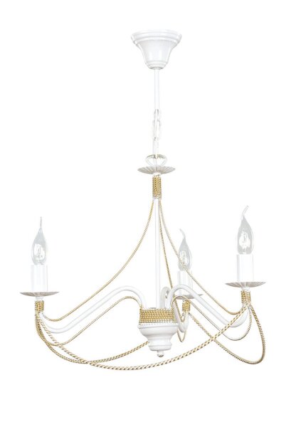 Kronleuchter Metall Weiß Gold Ketten 3-flammig E14