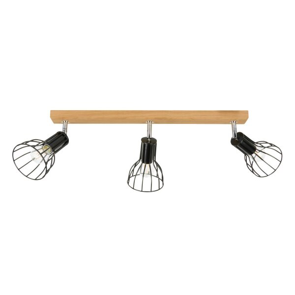 Langer Deckenspot Holz Metall 3-flammig flexibel