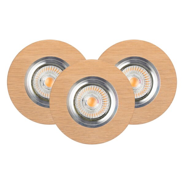 Runder Einbauspot 3-er Set Holz mit LED beweglich