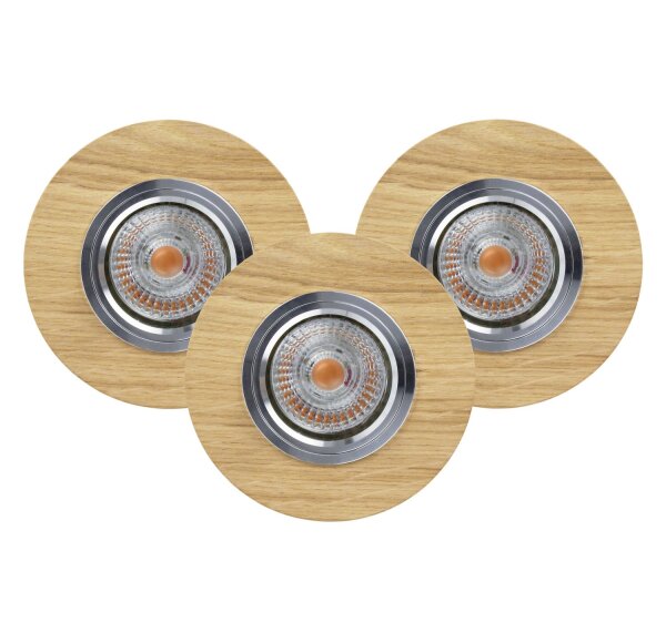 Runder Einbauspot 3-er Set Holz mit LED beweglich