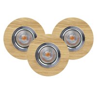 Runder Einbauspot 3-er Set Holz mit LED beweglich