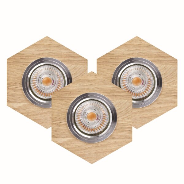 Einbauspot 3-er Set Holz Metall beweglich mit LED