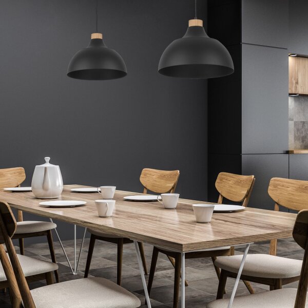 Hängelampe Schwarz Holz-Deko ∅33cm Esszimmer rund