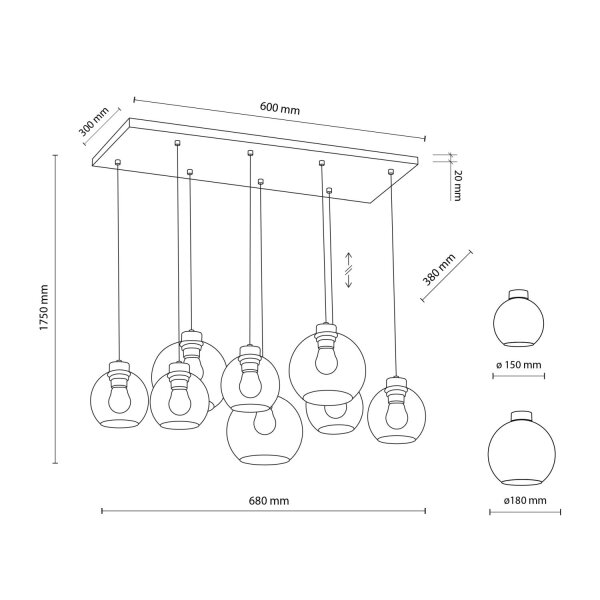 Pendelleuchte KALETE Graphit Bernstein 6xE27 Lampe